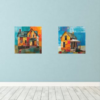 House made of a collage of pieces and textures wall art sets