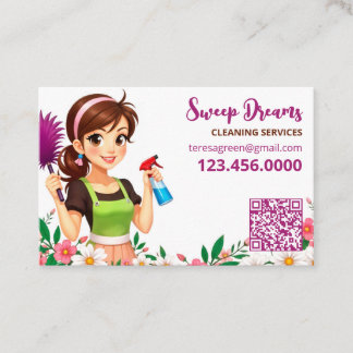 House Maid Floral QR Business Card