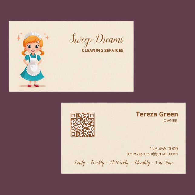 House Maid Housekeeper QR Business Card (Housemaid Business Cards)
