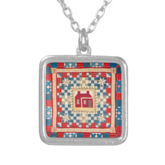 House Medallion Quilt with Multiple Borders Silver Plated Necklace