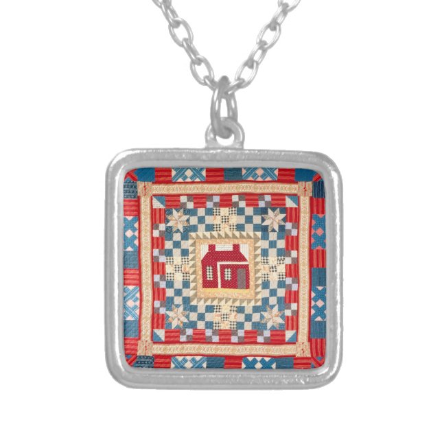 House Medallion Quilt with Multiple Borders Silver Plated Necklace (Front)