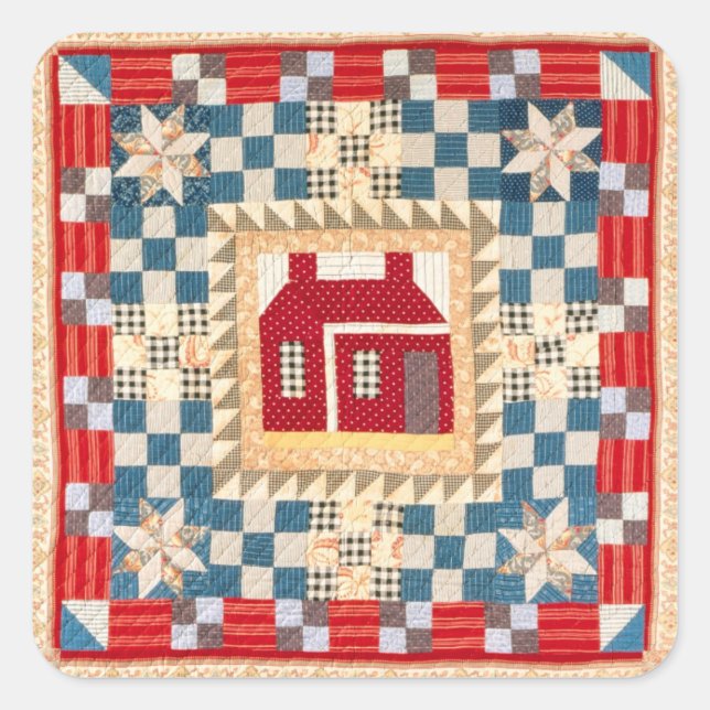 House Medallion Quilt with Multiple Borders Square Sticker (Front)