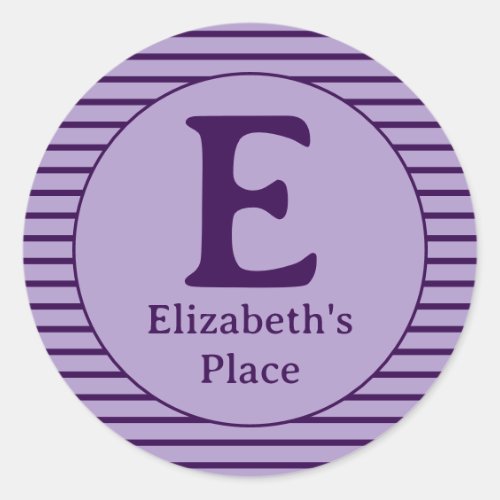 House Merch Purple Stripes Monogram Initial Name Classic Round Sticker