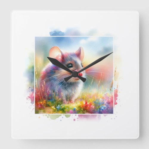 House Mouse AREF1306 _ Watercolor Square Wall Clock