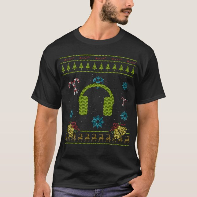 House Music DJ Deejay Headphones Christmas T-Shirt (Front)