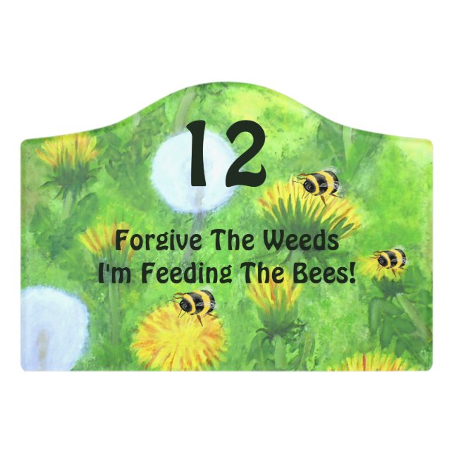 House Number and Feed The Bees Awareness Custom Door Sign (Small Crest Front)