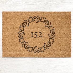 House Number Botanical Wreath Fiber Doormat