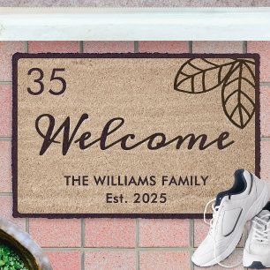 House Number Family Name Welcome Leaf Fiber Doormat