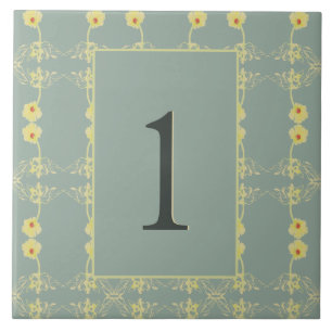 House Number Floral w/Sage Green Ceramic Tile