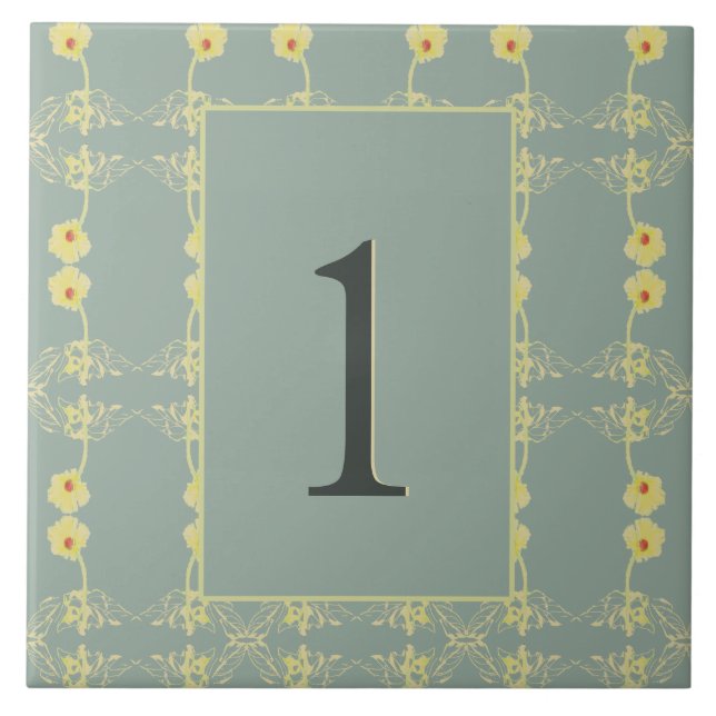 House Number Floral w/Sage Green Ceramic Tile (Front)