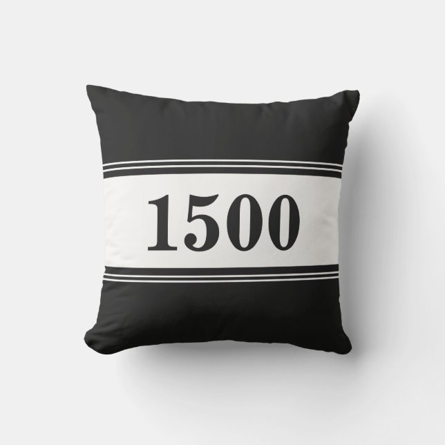 House Number for Street Address on Black and White Outdoor Pillow (Front)
