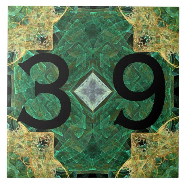 House Number Gold Green Pattern Ceramic Tile (Front)