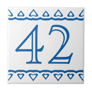 House Number - Hearts Blue on White Ceramic Tile