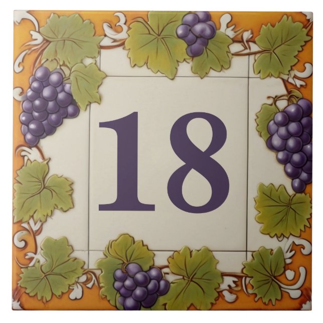 House Number Sign Purple Grapes Custom No. Plaque Ceramic Tile (Front)