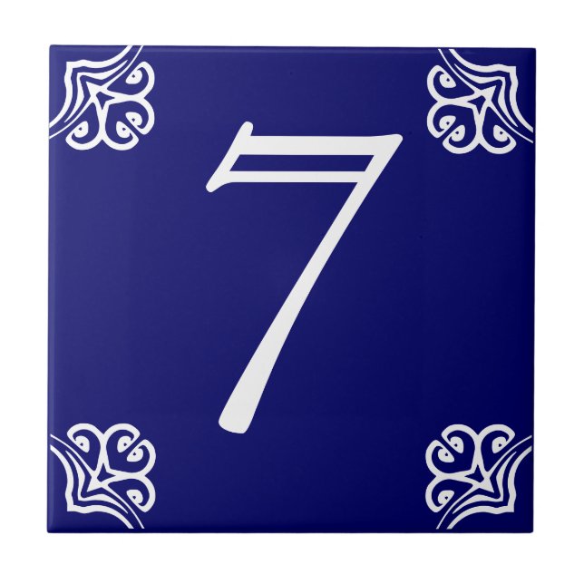 House Number - Spanish White on Blue Ceramic Tile (Front)