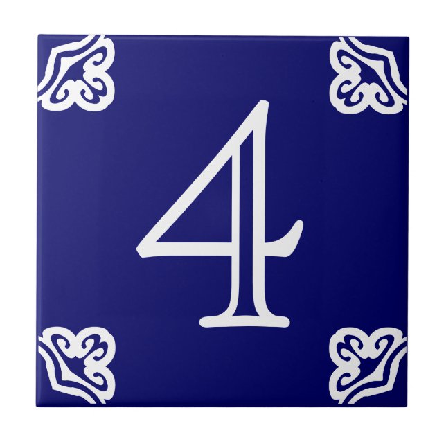 House Number - Spanish White on Blue Ceramic Tile (Front)