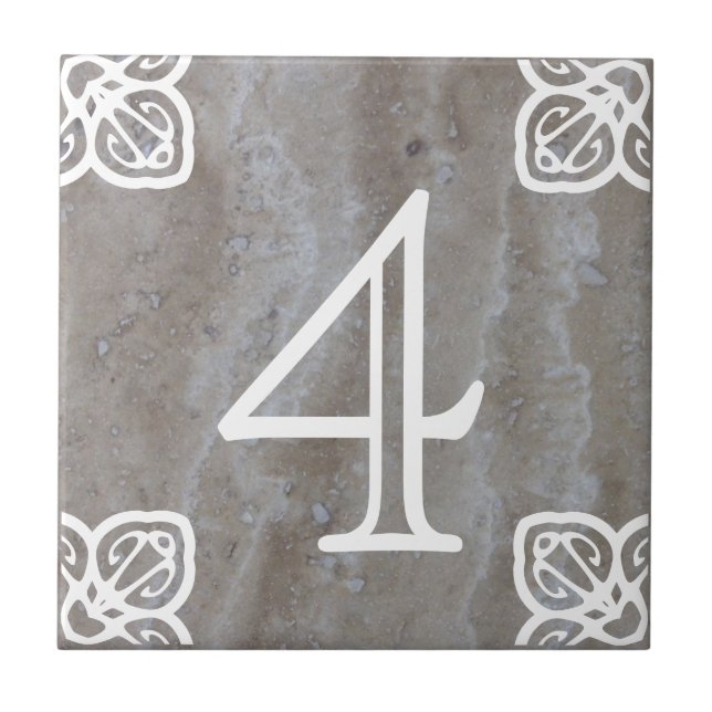 House Number - Spanish White on limestone Tile (Front)