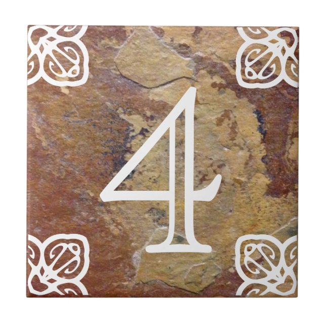 House Number - Spanish White on Slate Ceramic Tile (Front)