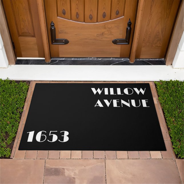 House Number Street Name Address Modern Black  Doormat (Outdoor)