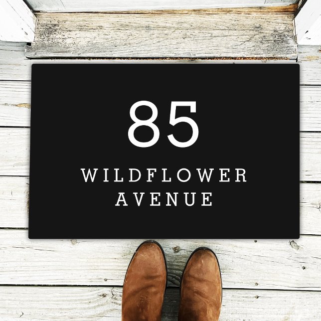House Number Street Name Address Modern Black Doormat (Creator Uploaded)