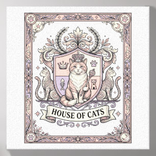 House Of Cats Cat Heraldry Coat of Arms Vintage Canvas Photo Tile