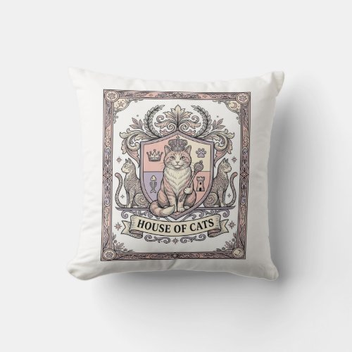 House Of Cats Cat Heraldry Coat of Arms Vintage Throw Pillow