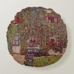 House of Guardaboschi by Gustav Klimt, Vintage Art Round Pillow<br><div class="desc">The House of Guardaboschi (1912) by Gustav Klimt is a vintage Victorian Era fine art symbolism painting. An exterior view of a country cottage house with flowers and plants in the windows and ivy growing on the walls. A blue bench is up against the home overlooking the garden. About the...</div>