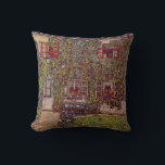 House of Guardaboschi by Gustav Klimt, Vintage Art Throw Pillow<br><div class="desc">The House of Guardaboschi (1912) by Gustav Klimt is a vintage Victorian Era fine art symbolism painting. An exterior view of a country cottage house with flowers and plants in the windows and ivy growing on the walls. A blue bench is up against the home overlooking the garden. About the...</div>