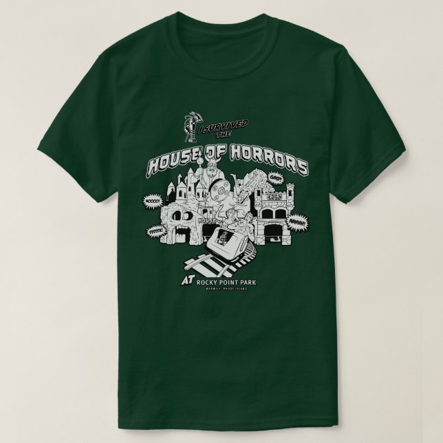 House of Horrors Rocky Point Warwick RI BW T-Shirt (Design Front)
