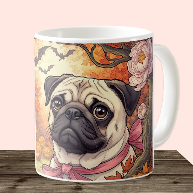 House of Pug Dog & Halloween, Autumn, Art Nuovo  Coffee Mug (Creator Uploaded)