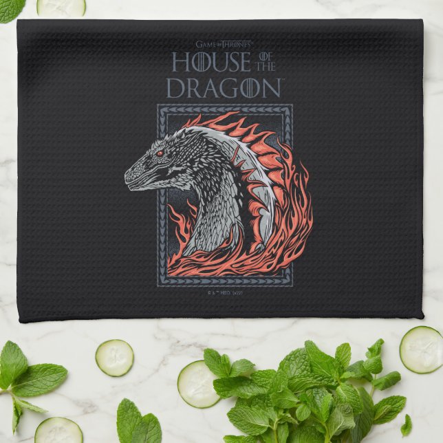 HOUSE OF THE DRAGON | Dragon Profile in Flames Kitchen Towel (Folded)