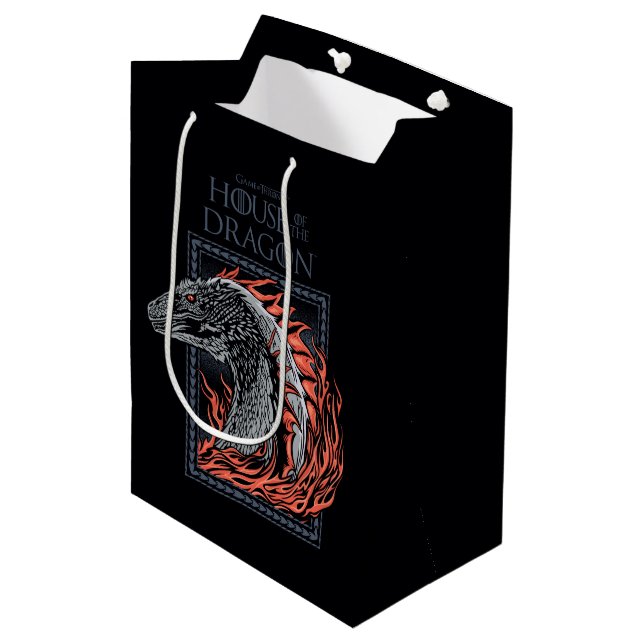HOUSE OF THE DRAGON | Dragon Profile in Flames Medium Gift Bag (Front Angled)