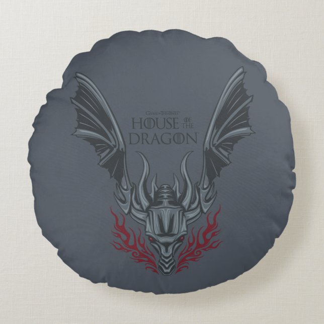 HOUSE OF THE DRAGON | Fire-Breathing Dragon Head Round Pillow (Front)