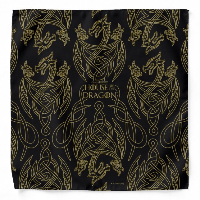HOUSE OF THE DRAGON | Gold Filigree Dragon Pattern Bandana (Front)