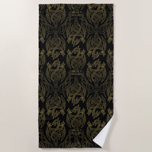 HOUSE OF THE DRAGON  Gold Filigree Dragon Pattern Beach Towel