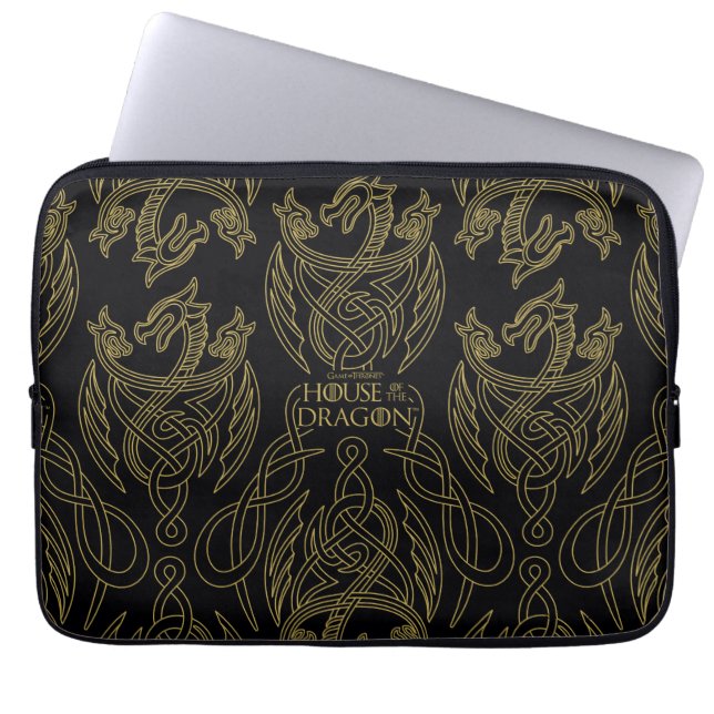 HOUSE OF THE DRAGON | Gold Filigree Dragon Pattern Laptop Sleeve (Front)