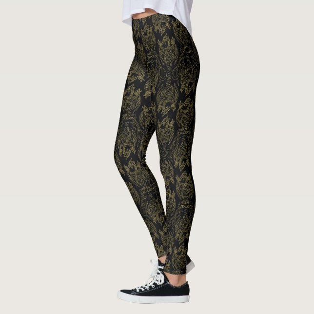 HOUSE OF THE DRAGON | Gold Filigree Dragon Pattern Leggings (Left)