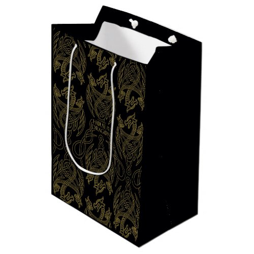 HOUSE OF THE DRAGON  Gold Filigree Dragon Pattern Medium Gift Bag