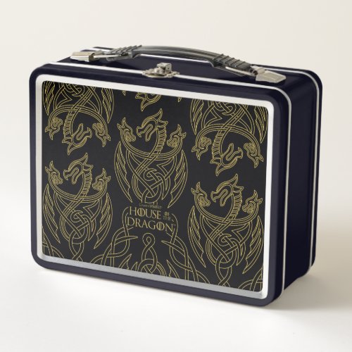 HOUSE OF THE DRAGON  Gold Filigree Dragon Pattern Metal Lunch Box