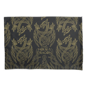 HOUSE OF THE DRAGON   Gold Filigree Dragon Pattern Pillow Case