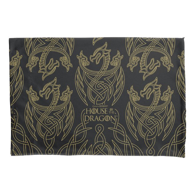 HOUSE OF THE DRAGON | Gold Filigree Dragon Pattern Pillow Case (Front)