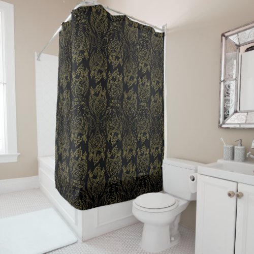 HOUSE OF THE DRAGON  Gold Filigree Dragon Pattern Shower Curtain