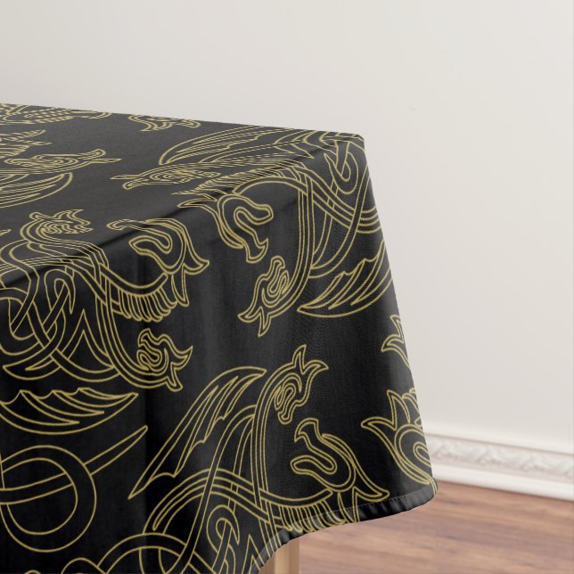 HOUSE OF THE DRAGON | Gold Filigree Dragon Pattern Tablecloth (In Situ)