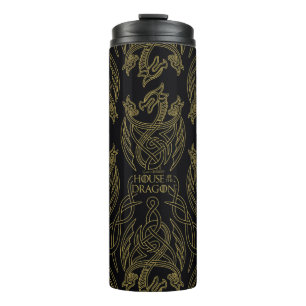 HOUSE OF THE DRAGON Gold Filigree Dragon Pattern Thermal Tumbler