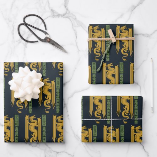 House of the Dragon Gold  Green New Year  恭喜發財 Wrapping Paper Sheets