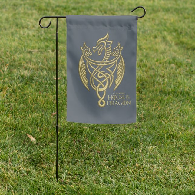 HOUSE OF THE DRAGON | Golden Filigree Dragon Crest Garden Flag (In SItu)