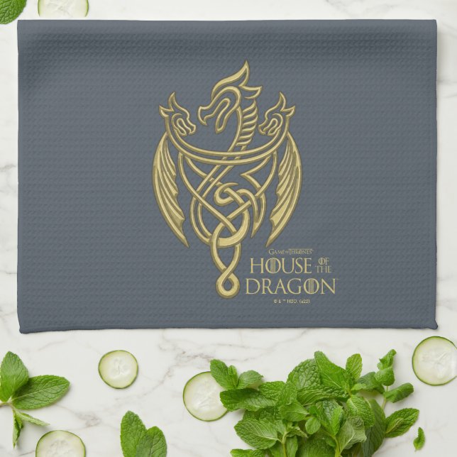 HOUSE OF THE DRAGON | Golden Filigree Dragon Crest Kitchen Towel (Folded)