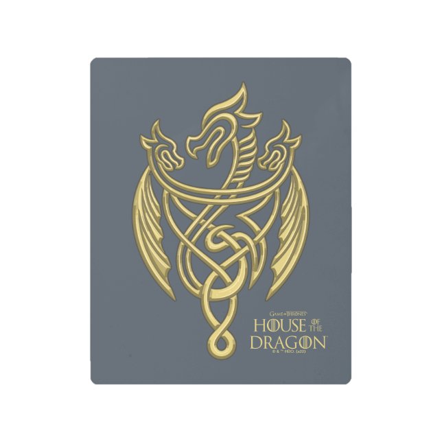 HOUSE OF THE DRAGON | Golden Filigree Dragon Crest Metal Print (Front)