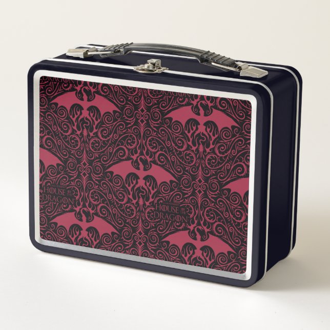 HOUSE OF THE DRAGON | Red Dragon Filigree Pattern Metal Lunch Box (Front)