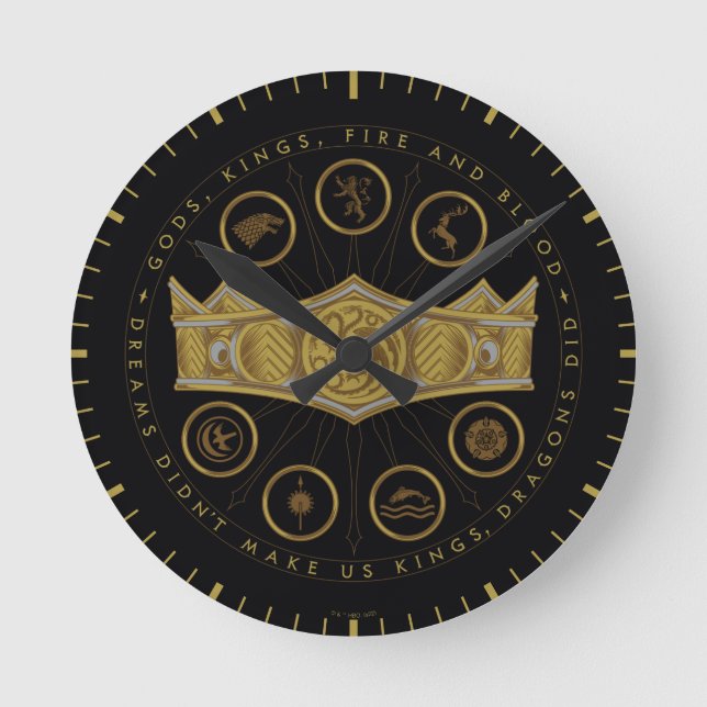 HOUSE OF THE DRAGON | Seven Kingdoms Crown Graphic Round Clock (Front)